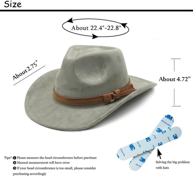 CCAKXCJJ Unisex Western Suede Cowboy Cowgirl Hat Classic Wide Brim Fedora Hat for Men &Women - Image 2
